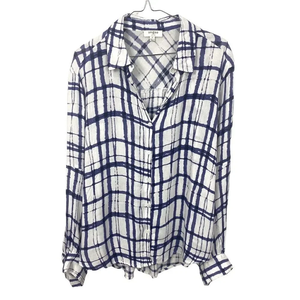 Umgee+ Plaid Blue White Plaid button down
